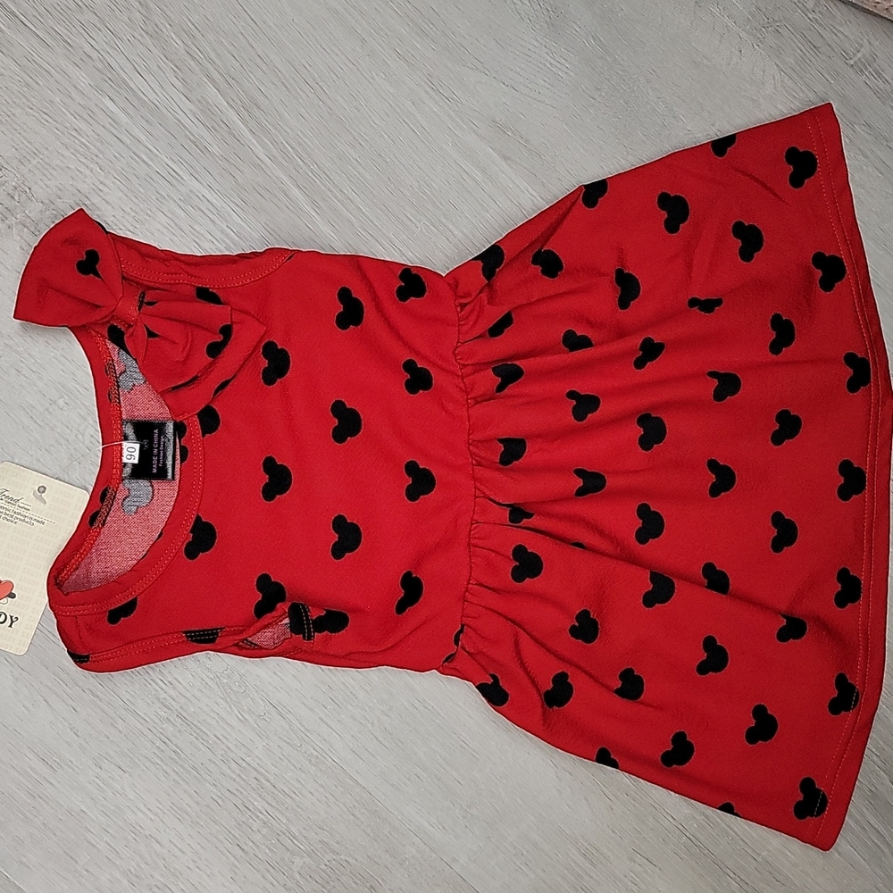Sandy girls 2T red Minnie mouse pleated elastic waist Polyester dress NWT